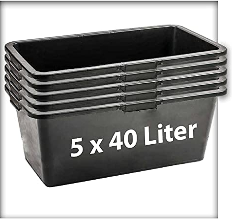 Kieskönig 5 STK. 40 Liter Mörtelkasten Pflanzwanne Tuppe Zementkübel Maurerkasten L 70 x B 40 x H 21