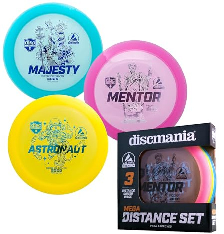 Discmania Distance Driver Disc Golf Set (3-Pack), Long Range Disc Golf Driver Set, Disc Golf Drivers, Disc Golf Discs Set Includes Majesty, Mentor & Astronaut (Colors May Vary)