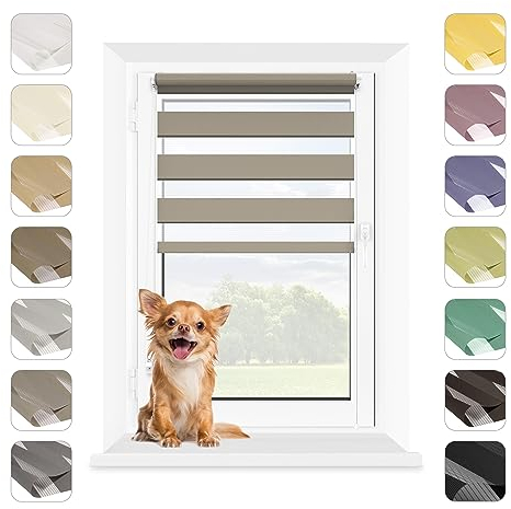 MARDOM Duo Rollo Tag und Nacht Ohne Bohren - Doppelrollo Klemmfix für Fenster, Fensterrollo Innen, Jalousien (Grau, 125x140 cm, Stoffbreite: 121)