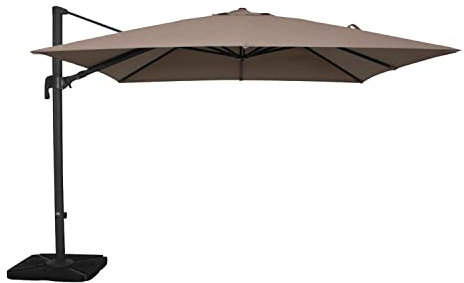 Ombrellone da giardino decentrato con palo in alluminio girevole 360° 95x65 e 48x55mm con base a crociera e braccio laterale orientabile telo Taupe di forma quadrata mod. Nettuno