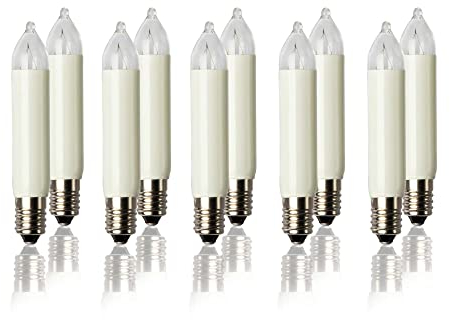 Hellum 939040 - Lot de 10 bougies de rechange 34 V, 3 W pour guirlande ou arc-boutant de 7 points lumineux - Pour sapin de Noël - Pour intérieur et extérieur - Ampoule E10, 34 V, 3 W, 22 lumens