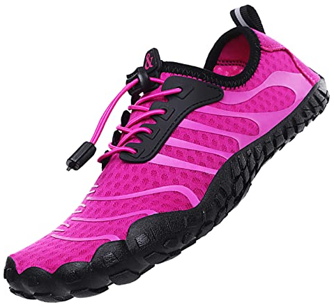 Wasserschuhe Badeschuhe Damen Herren Strandschuhe Schnell Trocknend Drainagelöcher Strand Schwimmschuhe Meeresschuh Surfschuhe Poolschuhe Unisex Barfußschuhe für Kajakfahren Fitnessstudio Lila EU38
