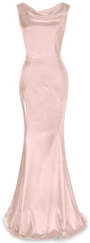 MUXXN Women's Sleeveless Crew Neck Satin Formal Cocktail Wedding Guest Long Maxi Evening Dress Light Pink M