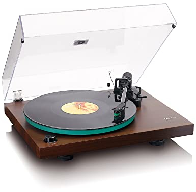 Lenco LBT-225WA - Riemenantrieb, Bluetooth® und Anti-Skating Plattenspieler mit Glasflachplatte - Dunkelbraun