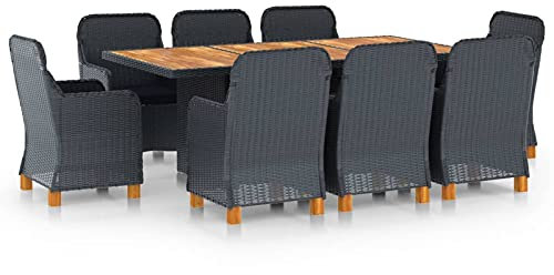SECOLI Gartenmöbel Set 8 Personen Rattan Garten Essgruppe 8 Personen gartenmöbel Set 8 stühle mit Tisch Balkonmöbel-Dunkelgrau und Braun-9-tlg