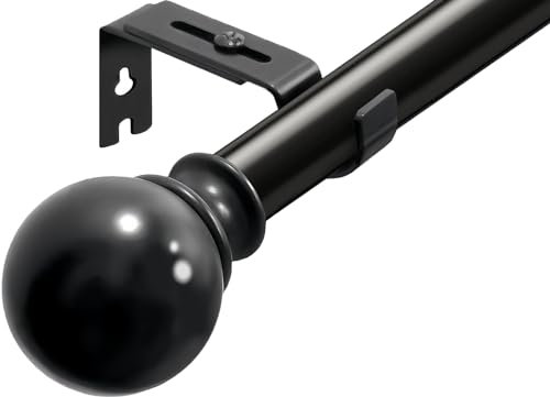 Curtain Poles for Eyelet Curtains Single Curtain Rod Black Curtain Pole with Adjustable Brackets and Round Finials for Living Room, Bathroom, Bedroom（23.6-57inch, Black）