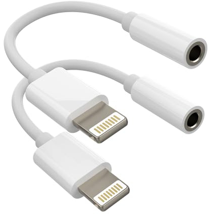 Cavo Aux Jack Adattatore per Apple iPhone 14 (2 Pack) Lightning a 3.5mm Cuffie Audio Accessori per iPad Air Mini Auricolari Earpods Auto Sdoppiatore Cavetto Cuffiette Cavi Headphones Adapter ip-3.5