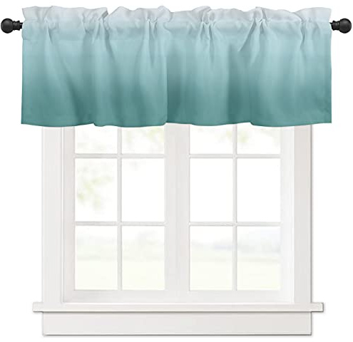 Cliduli Ombre Mantovana per Finestre, Trattamento per Finestre Verde Turchese Azzurro 1 Pannello Tende Corte per Finestre da Cucina, Bagno, Camera da Letto, 106,7 x 30,5 cm