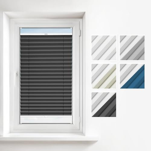 Estika Thermoplissee mit Bohren 40x200 cm - Farbe Graphit - Verdunkelung und Thermo Plissee für Fenster, verschiedenen, Blickdicht, erhältlich mit Montagezubehör