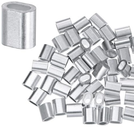 M METERXITY 150-Pack Aluminum Crimping Loop Sleeves, 2mm 5/64 Single Round Barrel Wire Rope Sleeves Cable Ferrule for Wire Rope/Cables Crimping Loop Sleeve