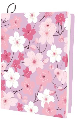 CRASPIRE Copertina per Libri Elasticizzata con Fiori di Ciliegio Motivo Fiore Rosa Sakura Lavabile e Riutilizzabile Grande Protezione per Libri in Nylon Elastica Adatta per Libri con Copertina Rigida