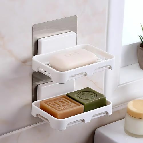 Satpurush Wall Mounted Soap Holder for Shower – No Drilling Self Adhesive Soap Dish, Bar Soap Holder with Drainage, Strong Hold, Space Saving Bathroom Soap Holder (Pack of 2)