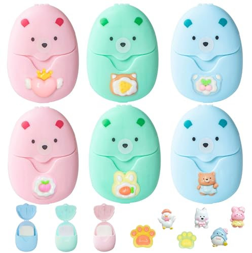 Seifenblätter, 6 Kartons Reise Seife Seife für Unterwegs Papier Seife Soap Paper Tragbare Seifenblätter, Minis Seifenpapier Set Geeignet für Camping, Schule, Wandern