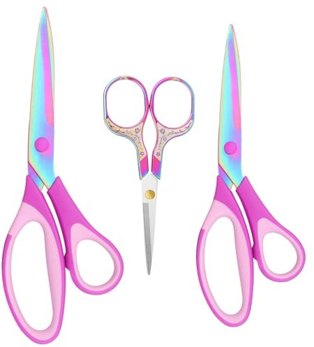 Frepxzlk Tijeras de tela, costura con acero inoxidable chapado en titanio, tijeras de sastre para cortar telas y cuero, para uso doméstico, juego de 3
