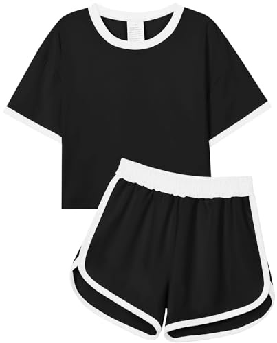 Valcatch Girls 2-Piece Crop Top and Shorts Set, Summer Tracksuit Ages 5-14 | Soft, Breathable Short Sleeve T-shirt Sweatsuit. Ideal Gym Activewear, Casual School Clothes and Daily Outfit for Kids Teen