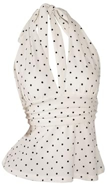 GORGLITTER Women's Polka Dots Halter Neck Top Going Out Vest | Sleeveless, V Neck, Skinny, Flared Ruffle Tops, Going Out Tops for Party, Summer, Vacation Outfit