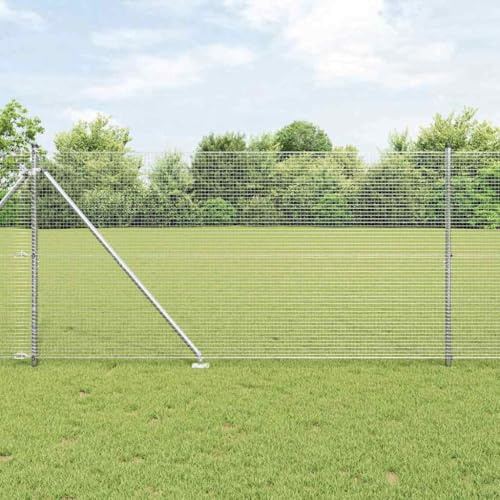 Recinzione a bastoncini, recinzione con pali in argento, 1,4 x 10 m, in acciaio, per giardino, recinzione di sicurezza