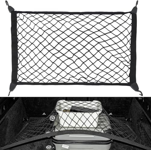 jiuxlaan 1 Pieza Red Maletero de Coche, Red de Equipaje para Automóvil con 4 Ganchos, Elástica Redes de Carga para Maletero, Autocaravanas, Fijación de Equipaje (60 x 40 cm)