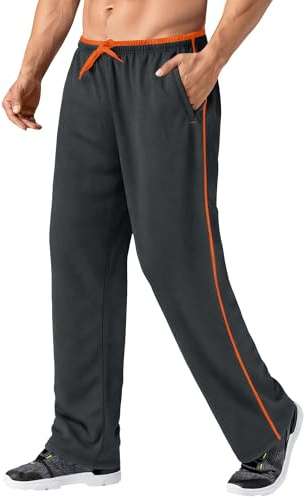 MAGNIVIT Men's Casual Comfy Pants Elastic Waist Exercise Gym Yoga Pant with Wide Leg Grey/Orange