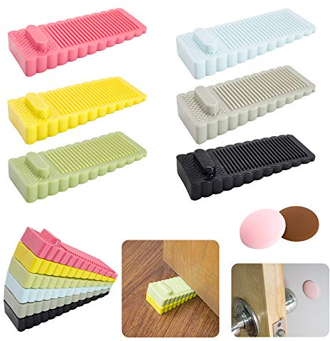 SnailGarden 6 Stk Gummi Türstopper Keil für Boden mit 2 Stk Schutzstopper - Höhenverstellbar, Rutschfest auf Fliesen, Holzboden, Teppich als Fensterstopper (6 Farben)