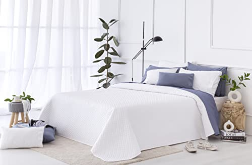 Todocama Fine Boutique Couvre-lit piqué pour Printemps, été, Automne, Hiver, 100% Microfibre Extra Douce, Multi-usages, 80/90-180 x 260 cm, Blanc