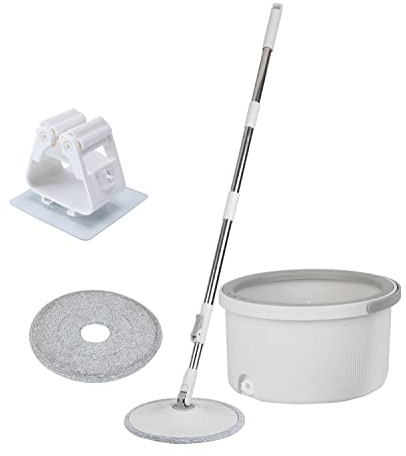 ARSUK Secchio per Mop Rotante e Pulizia dei Pavimenti | Meccanismo Separato per Acqua Pulita e Sporca | Design Compatto 2L, 2 Panni in Microfibra, Manico Telescopico in Acciaio INeededx 118cm