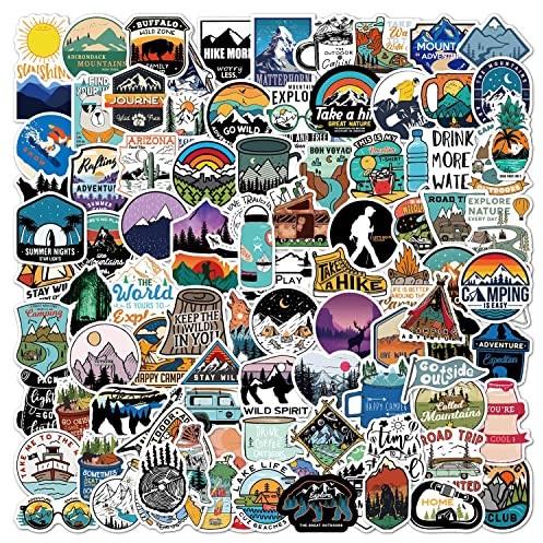 Autocollants 100 Pièces, Vinyl Stickers d'aventure en Plein Air, Voyage Vintage Camping Autocollant Imperméables pour Ordinateur Portable, Planche à Roulettes, Voiture, Valise