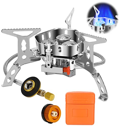 6800W Windproof Camping Stove Portable Camping Gas Stove Outdoor with Piezo Ignition Camping Gas Burner Stove Folding Backpacking Stove Suitable for Hiking, Camping, Trekking and Picnic