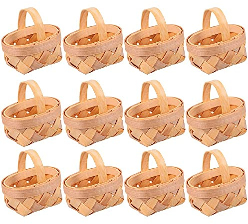 Wanjorlay 12 Pezzi Mini Cestini nel Trucioli di Legno Cestini Intrecciati Manuali Ornamenti Scatola di Immagazzinaggio di Caramelle