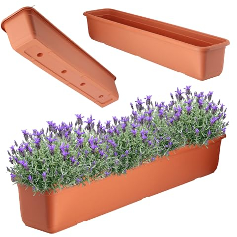 KADAX Jardinière 80 cm, terre cuite, jardinière de balcon, en plastique de qualité supérieure, pour intérieur et extérieur, pot de fleurs pour balcon, terrasse, rebord de fenêtre
