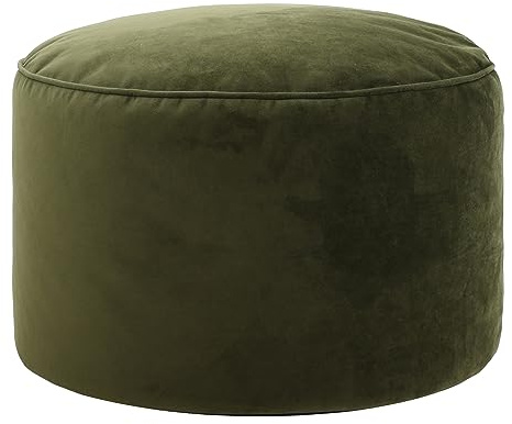 icon Milano Velvet Bean Bag Pouffe, Olive Green, Large Pouffe Footstool with Filling Included, Footrest, Bedroom, Living Room, Living Room Furniture