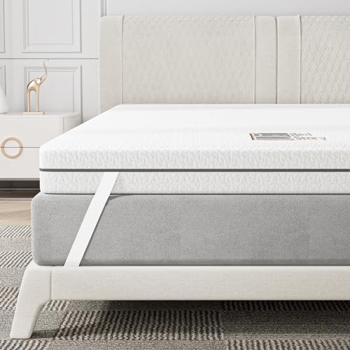 BedStory Topper matrimonial de 10 cm de 160 x 200 cm, Topper de espuma viscoelástica de matrimonio con infusión de carbón de bambú, funda extraíble y lavable, corrector de colchón