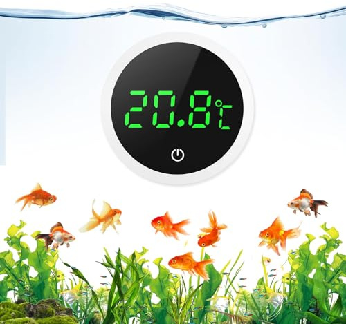 Termómetro de Acuario, ORIA Termómetro para Pecera Pantalla LED, Termómetro Digital de Alta Precisión de 0.1℃ con Botones Táctiles, Batería Reemplazable para Tanque de Acuario de Vidrio Tropical