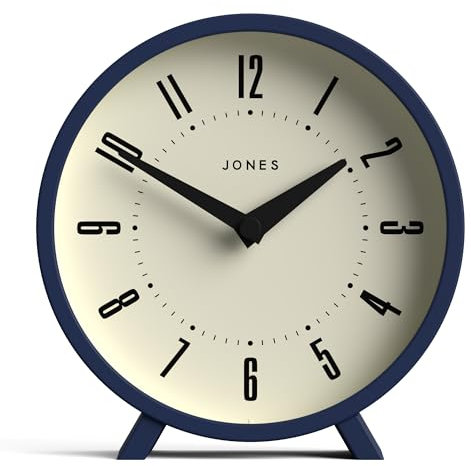 Jones Clocks® Venus orologio da tavolo | Design rotondo moderno | Blu | Elegante look retrò per mensola, tavolo, mensola del camino o comodino