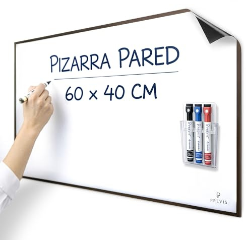 PREVIS Lavagna Magnetica Adesiva da Parete Cancellabile A2 60X40CM con 3 Pennarelli - Foglio Lavagna Cancellabile per Cucina, Camera, Ufficio, Garage... Non Danneggia le Pareti