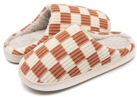 Guyarns Zapatillas casa Mujer Hombre,Pantuflas Mujer Invierno de Memoria viscoelástica a Cuadros con Suela Antideslizante Dormitorio para Interior Exterior(Naranja,38/39 EU)