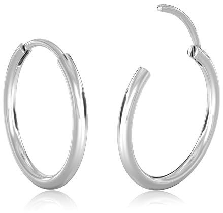 MILACOLATO Pequeños Pendientes de Aro de Plata para Mujer Hombre Hipoalergénico 316L Acero Quirúrgico Cartílago Tragus Helix Sleeper Pendientes de Aros con Bisagras 16G Piercing en la nariz 12MM