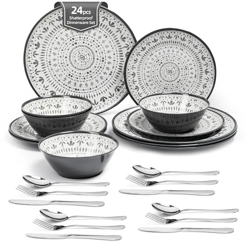 La Joventino 24PCS Melamin Geschirrset Campinggeschirr für 4 Personen, Teller Set & Tafelservice - für unterwegs & Outdoor