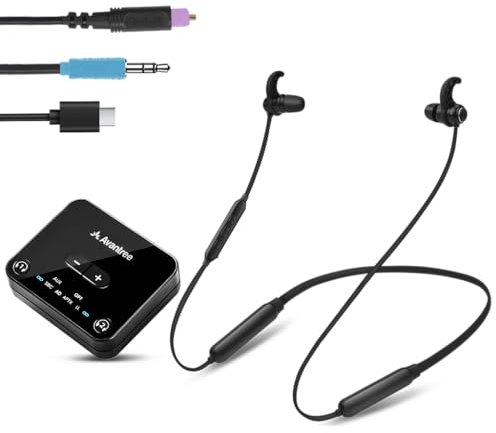 Avantree HT4186-Q - Funkkopfhörer Kabellose Nackenbügel Kopfhörer für Fernseher TV, PC mit Bluetooth Transmitter (Optisch, AUX) Plug & Play, Keine Verzögerung, ideal für Senioren