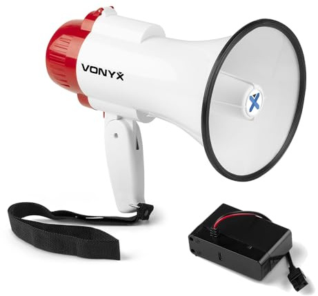 VONYX MEG025 Portable Megaphone Loudhailer Bullhorn with Rechargeable Battery, 25W Power, USB Charging, Bluetooth, Siren & 60s Recording/Playback - Ideal for Events & Outdoor Use | bullhorn megaphone