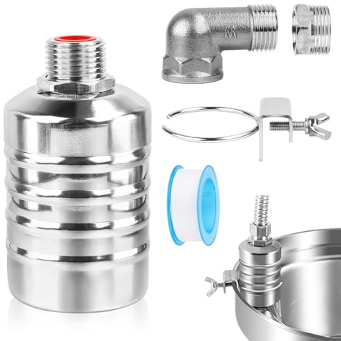 Automatisches Schwimmerventil,Schwimmerventil 1/2'' oder 3/4'' Automatische Wasserstandsregelung Einstellbar 304 Edelstahl,mit Wasserhahn-Dichtungsband und Wellrohr
