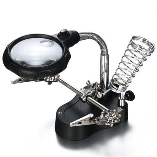 Lab Microscope Accessories Lighted Soldering Iron Helping Hand Magnifier Table Stand Reparing Magnifying Glass with LED Light Magnification 3.5X 12x Loupe