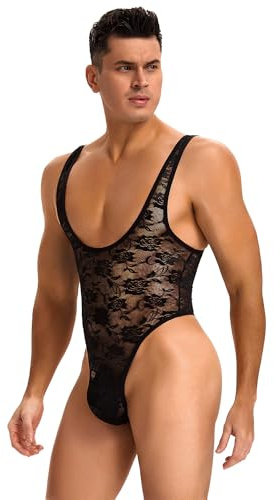 sunshinelady Body män spets stringbody sexig bodysuit ärmlös transparent underkläder stora storlekar spetsbody svart sommar ett stycke sissy underkläder män fester klubbkläder män singlets