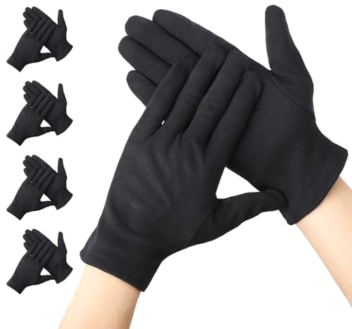 Segbeauty Gants Coton Dermatologique, 4 Paires Gants Noir Coton, Respirant et Lavable, pour Mains Sèches, Hydratants, Spa Traitement Cosmétique, Inspection de Bijoux (L)
