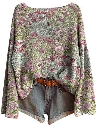 Maglia Pile Donna Fantasia Maxi Pull Donna Maglione Casual da con Stampa Artistica Lavorato A Maglia per alla A Maniche Lunghe Maglieria Invernale Maglie Oversize Pink XXXL