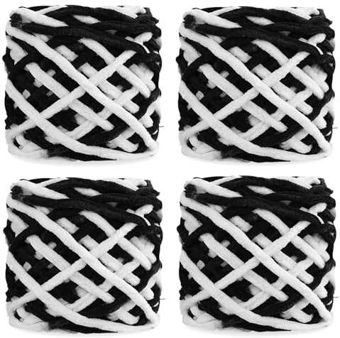 YushengTai Lana Gruesa, 4 x 100 g Chunky Yarn para Agujas de 7-8 mm, Ovillo Lana Gruesa Ideal para Tejer Gorros, Bufandas, Jerséis y Zapatillas y Mantas (Negro Y Blanco)
