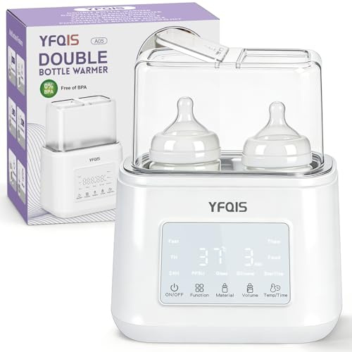 YFQIS Calienta Biberones Doble, 10 en 1 Esterilizador Biberones, Calienta/Descongela Leche Materna y Purés, Control Preciso de Temperatura, con Pantalla LCD, Temporizador, Apagado Automático (Blanco)