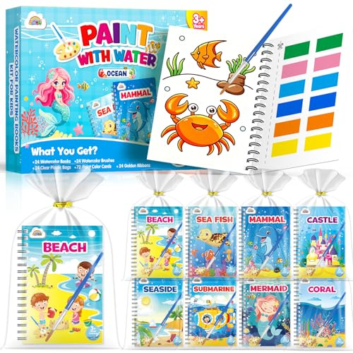 ZMLM Libros de Colorear con Agua para Detalles Cumpleaños niños, Regalos Cumpleaños Colegio invitados Juguetes, Livros de colorir infantis Manualidades Niños para 3 a 9 Años (24 Océano)