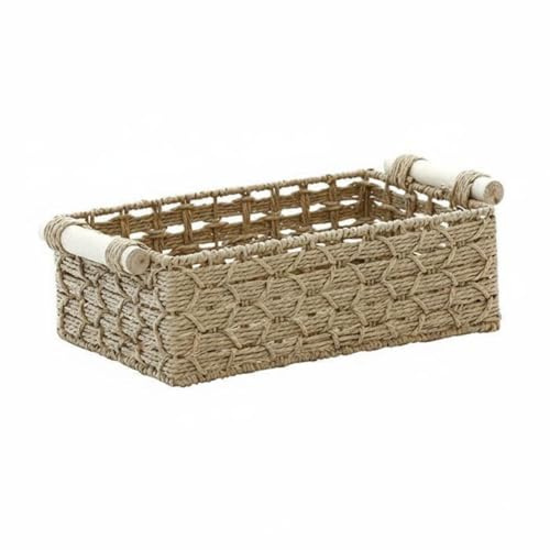 Llazsybz 3 Piezas Canasta Organizadora Tejida a Mano Cesta Almacenamiento Caja Cuerda Papel con Asas Madera Adecuada para Pasillo Sala de Estar Baño Hogar, Gris, Pequeño 25 15 8 Cm