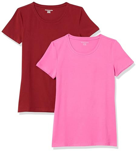 Amazon Essentials Women's Classic-Fit Short-Sleeve Crewneck T-Shirt, Pack of 2, Burgundy/Pink, Medium